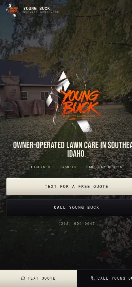 Mobile homepage created for Young Buck Lawn Care